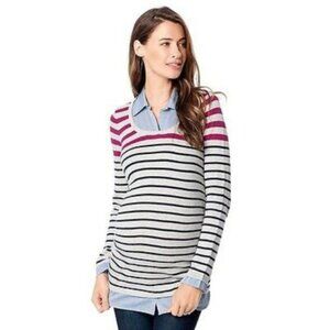 Oh Baby Motherhood Maternity Womens Blue Striped Mock Layer Sweater Sz L New